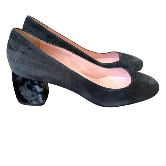 Anna F. Gray Suede Round Toe Velvet Block Heels size 40 US 10 Designer Luxury - Picture 1 of 10